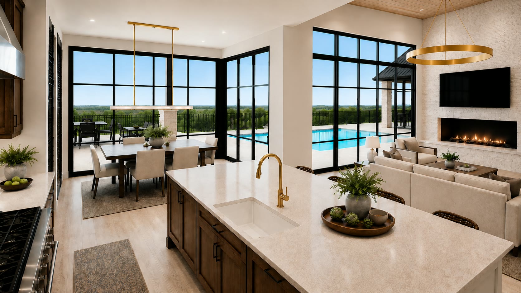 Kitchen, breakfast room, and living area rendering at 4408 Amarra