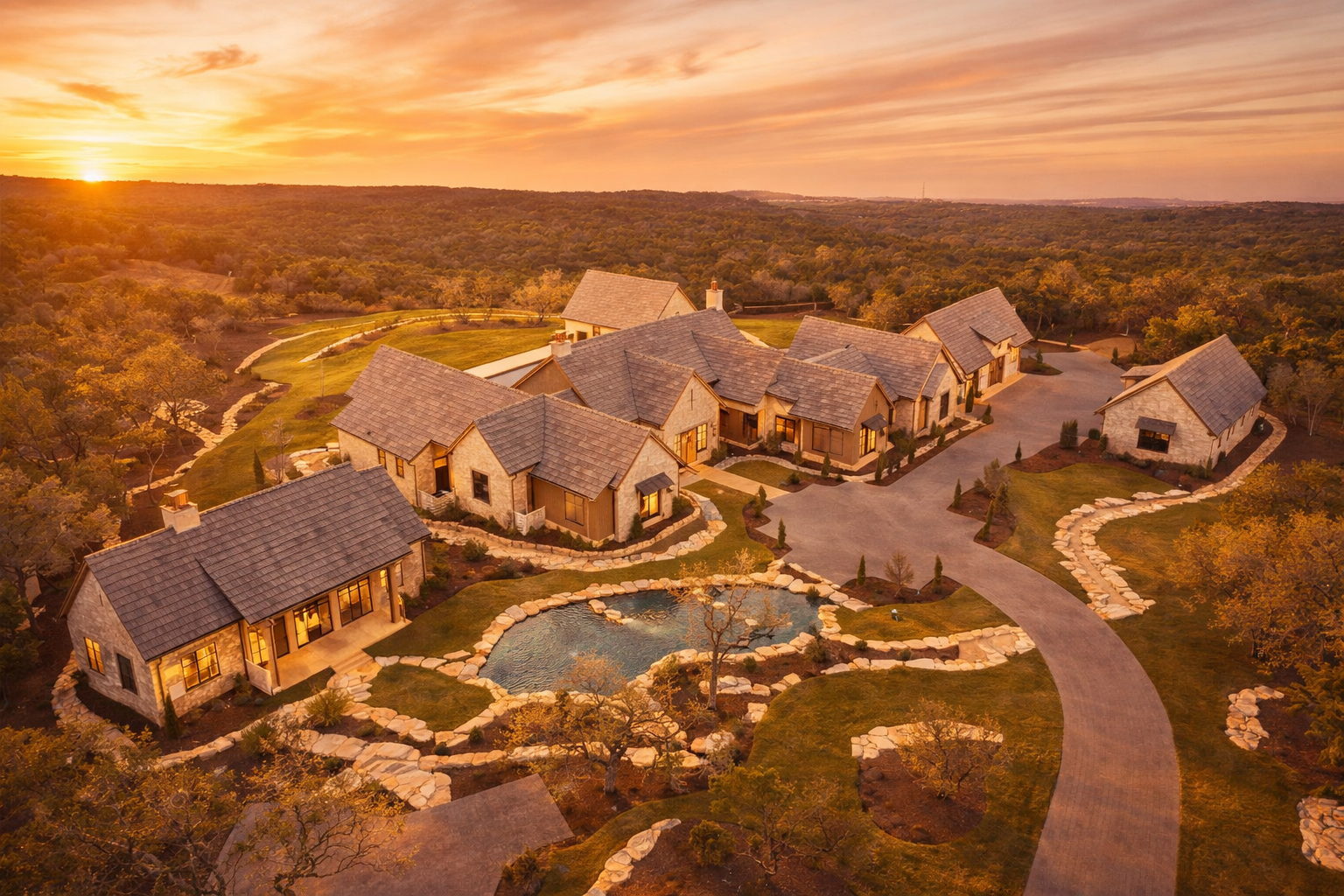 Holden Hills luxury home and property at sunset