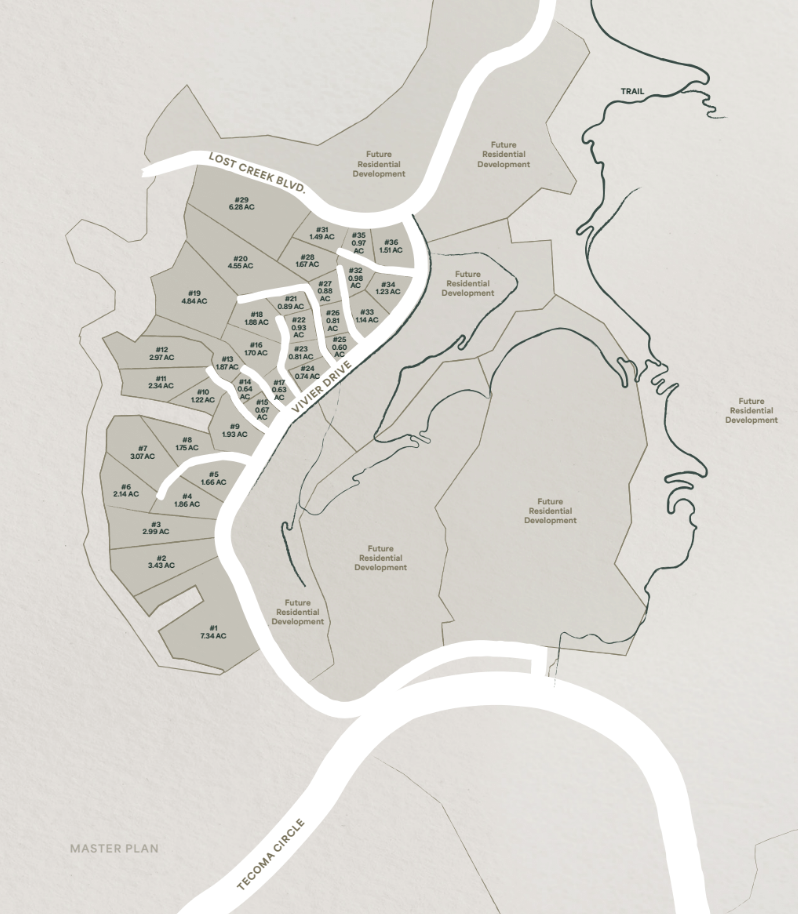 Holden Hills siteplan showing homesites and surrounding landscape